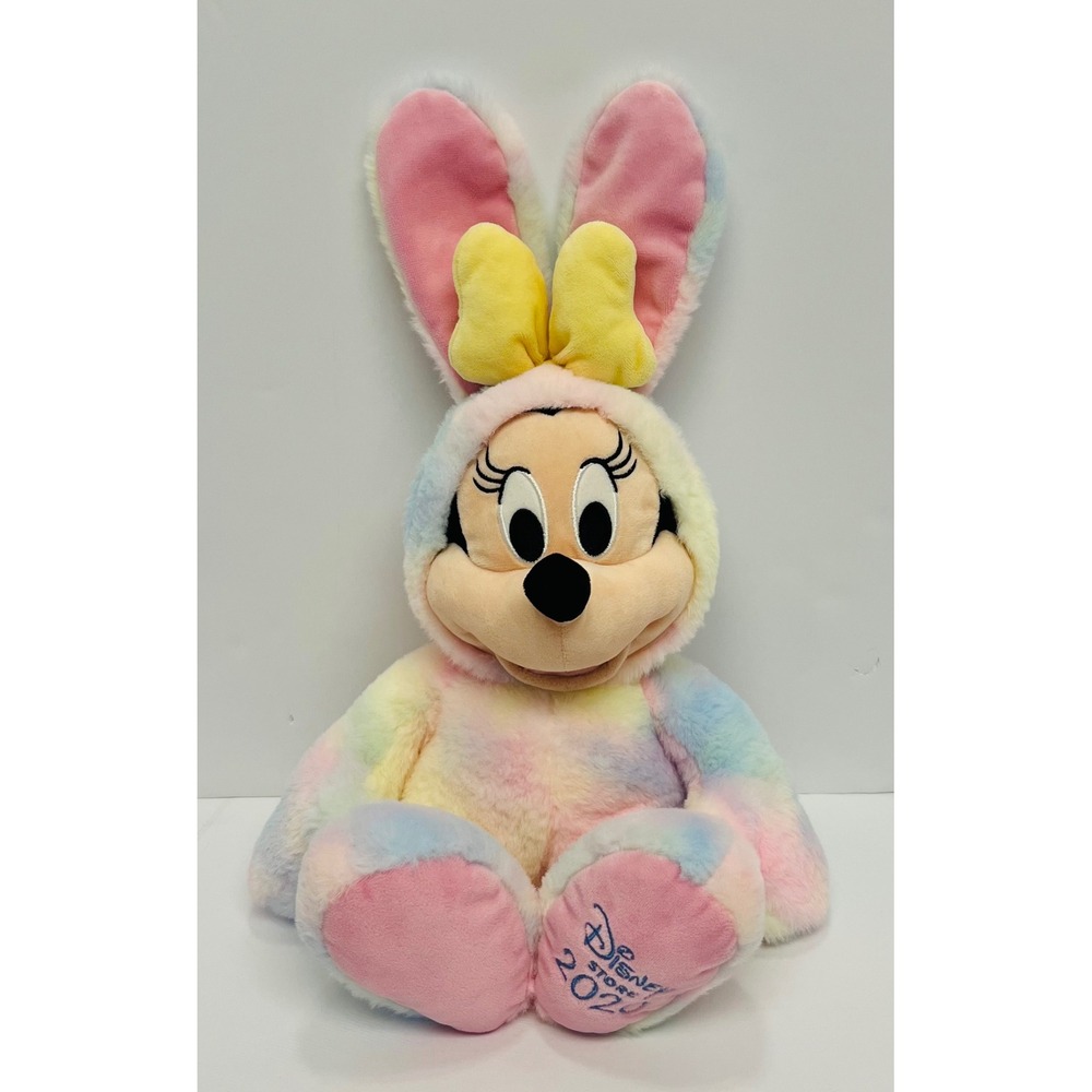 Disney‎ Store 2020 Minnie Mouse Easter Bunny 18" Plush Pastel Tie Dye Rainbow